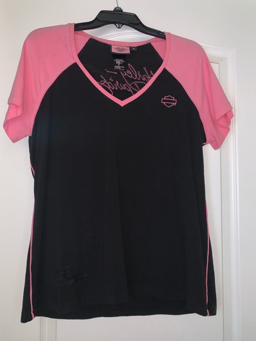 Harley-Davidson Black and Pink V-Neck Raglan Tee
